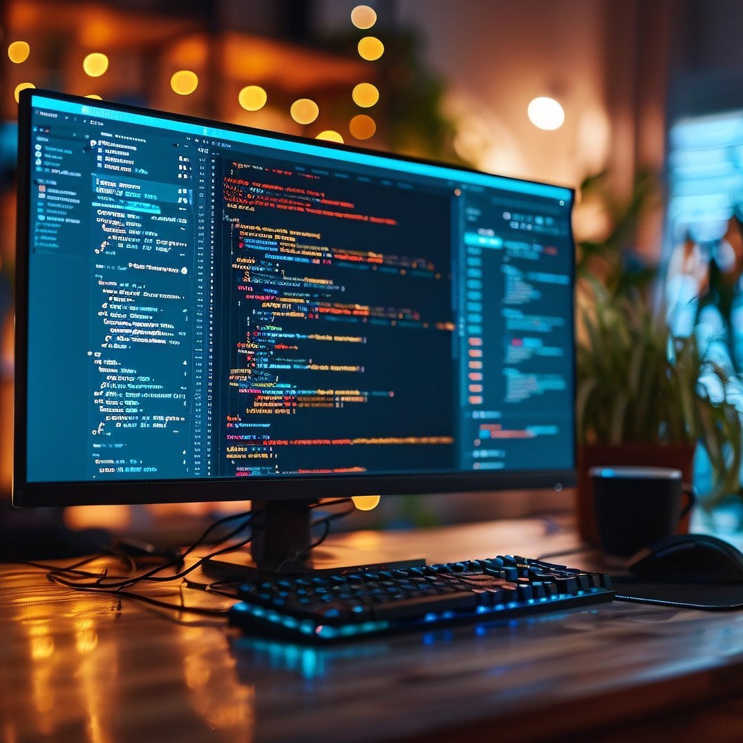 Bildschirm mit Programmiercode und freundliche Beleuchtung